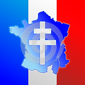 Lorena cross, symbol of France, map and flag, vector illustration photo