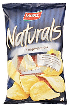 Lorenz Naturals parmesan cheese potato chips bag isolated on white