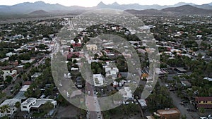 Loreto Baja California Sur BCS Mexico drone fly above old Colonia town