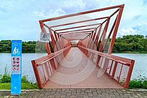 Lorong Halus Bridge with warning sign of dismount and push bicycle