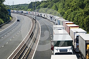 Lorries Parked on the M20 Motorway in Operation Stack