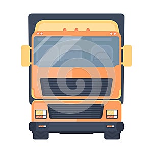 Lorry car front view. Heavy truck for transportation various objects. Road train. Front view. Vector illustration.