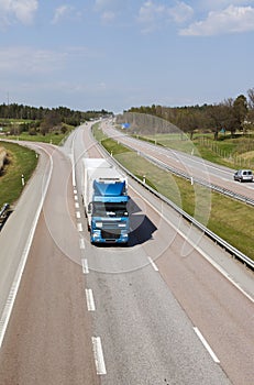 Lorry driving through countryside