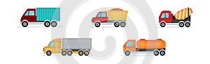 Lorry, Dump Truck, Cement Truck and Van as Cars and Wheeled Motor Vehicle Vector Set