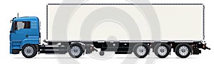 Lorry with long isothermal van, side view. 3D rendering