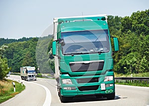 Lorry moving with trailer on lane