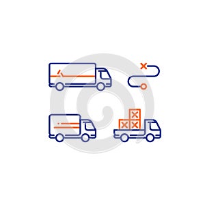 Lorry and pick up truck transportation, delivery services, logistics icon