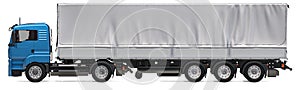 Lorry trailer with curtainside from tarp. 3D rendering