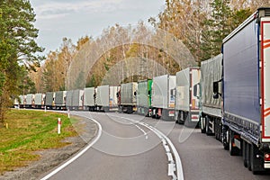 Lorry truck stack in long traffic jam