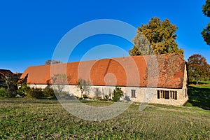 Lorsch, Germany, Historic tithe storage barn called `Schaudepot Zehntscheune` at Lorsch Abbey that was turned into a museum