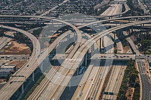 Los Angeles 110 and 105 Freeway Interchange Ramps Aerial