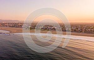 Los Angeles aerial sunrise by the ocean