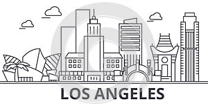 Los Angeles architecture line skyline illustration. Linear vector cityscape with famous landmarks, city sights, design