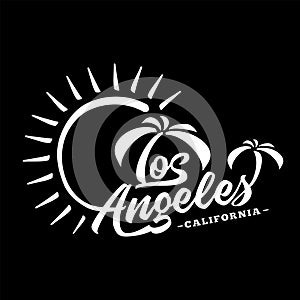 Los Angeles. Black and white lettering design. Decorative inscription. Vintage vector and illustration.