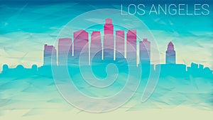 Los Angeles California City USA Skyline Vector Silhouette. Broken Glass Abstract Geometric Dynamic Textured. Banner Background. Co