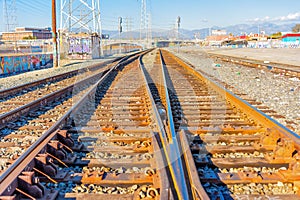 Los Angeles, California January 21, 2023: Railroad tracks system near the 1st Street Bridge