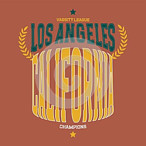 LOS ANGELES, California lettering sport T-shirt print design. Stylized college team emblem. Vintage vector illustration.