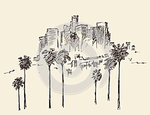 Los Angeles, California, Skyline Engraved Sketch photo