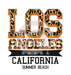 `Los Angeles, California, summer beach` typography, tee shirt printing