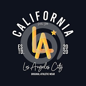 Los Angeles, California t-shirt design with photorealistic volumetric LA letters. Typography graphics for modern athletic tee shir