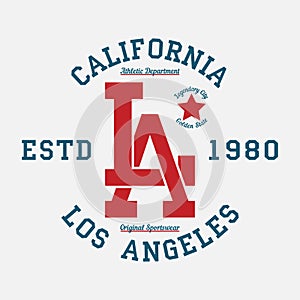 Los Angeles, California typography for design clothes. Graphics for print product, t-shirt, vintage sport apparel. Vector.