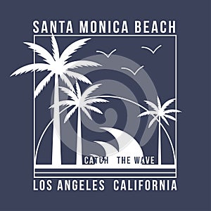 Los Angeles, California typography for t-shirt. Summer design. T-shirt graphic with tropic palms