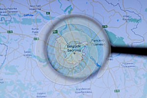 Los Angeles, California, USA - 1 May 2020: Belgrade City Town name with location on map close up, Illustrative Editorial