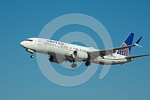 United Airlines Boeing 737 Max 9 Approaching for Landing