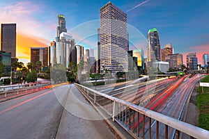 Los Angeles, California, USA Downtown Skyline and Highways