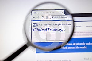 Los Angeles, California, USA - 25 January 2020: Clinical Trials website page. ClinicalTrials.gov logo on display screen,