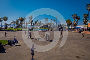 Los Angeles, California, USA, JUNE, 15, 2018: Outdoor view of members of Venice Beach Hoops playing basketball at the