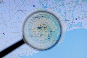 Los Angeles, California, USA - 1 May 2020: Houston City Town name with location on map close up, Illustrative Editorial