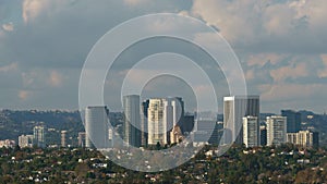 Los Angeles Century City Skyline Clouds Telephoto Time Lapse from Culver City California USA