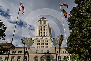 Los Angeles City Hall Building Framed in Flags