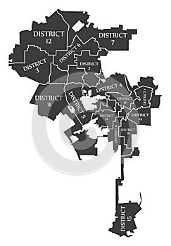 Los Angeles city map USA labelled black illustration