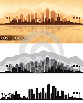 Los Angeles city skyline detailed silhouettes Set