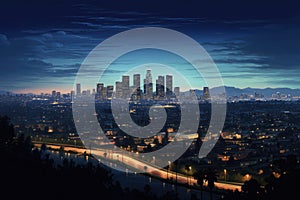 Los Angeles city skyline at night, California, United States of America, Los Angeles at night, AI Generated