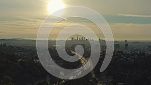 Los Angeles City at Sunrise. California, USA. Aerial View