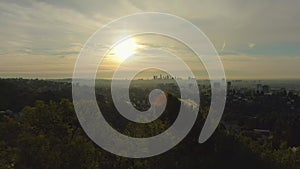 Los Angeles City at Sunrise. California, USA. Aerial View