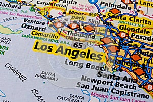 Los Angeles city on Usa travel map.