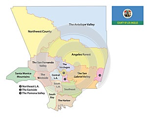 Los angeles county regions map with flag