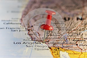 Los Angeles destination map, red push pin.