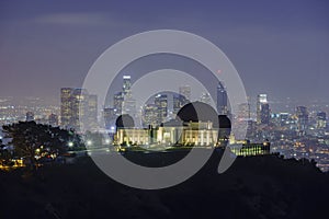 Los Angeles downtown nightscape with Griffin Observatory