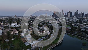 Los Angeles Downtown Twilight Freeway from Echo Park Aerial Shot L in California USA