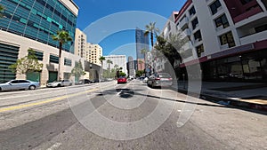 Los Angeles Downtown Wilshire Blvd Eastbound 01 Front View at Witmer St Driving Plate California USA Ultra Wide