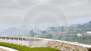 Los Angeles in the Fog The Magic of City Contours Foggy morning landscape picturesque houses on the hills