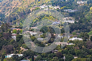 Los Angeles in the Fog The Magic of City Contours Foggy morning landscape picturesque houses on the hills