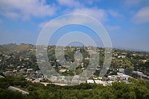 Los Angeles in the Fog The Magic of City Contours Foggy morning landscape picturesque houses on the hills