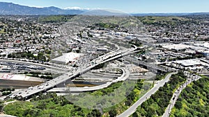 Los Angeles Freeway Interchange Grand View Point Aerial Shot Pan R Elysian Park in California USA