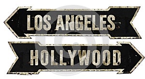 Los Angeles Hollywood Street Sign Grunge Arrow Metal Retro Vintage